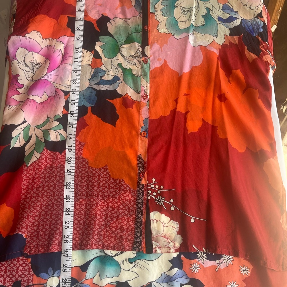 Johnny Was Floral Silk Button-Up Blouse in Red, Orange, Green, Pink - Picture 7 of 10